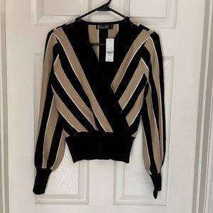 NY&Co 7th Avenue Design Studio Striped Tan and Black sweater